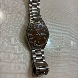Seiko Silver Watch with Brown Dial
